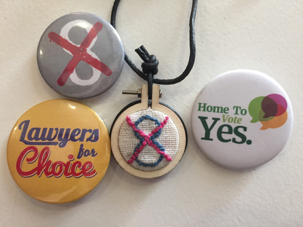 A selection of protest pin badges to support repealing irish abortion law