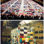 Colour photograph of an AIDS memorial quilt on display in Washington DC in North America and Colour photograph of an AIDS memorial quilt on display at a conference in Amsterdam