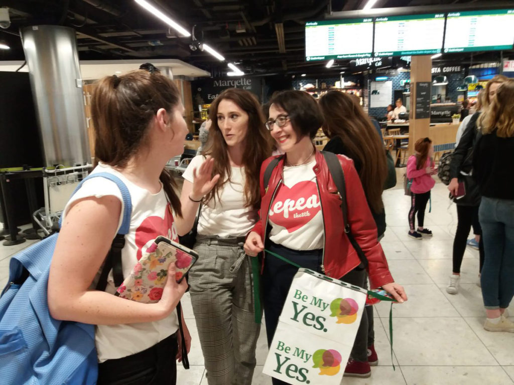 A group of female protesters inside Dublin airport