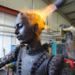 Colour photograph of the Santa Medicina sculpture being blow torched
