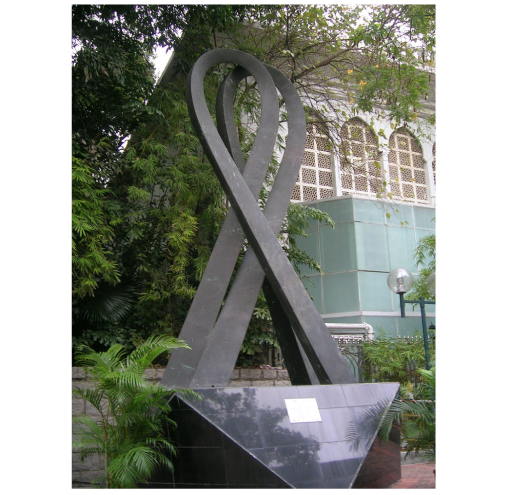 Colour photograph of a sculpture of a ribbon in Hong Kong