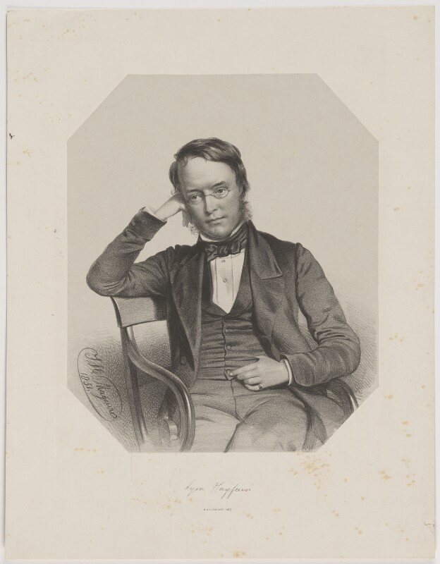 Portrait engraving of a seated Lyon Playfair