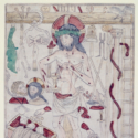 Coloured woodcut and xylographic text of Christ the man of sorrows