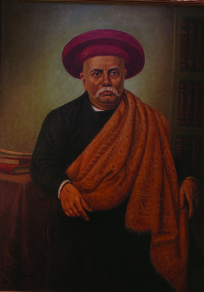 a painted portrait of Dr Bhau Daji (1822–1873) by P D Parasnis