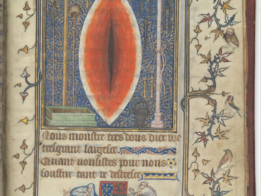 Page from the Psalter and Prayer Book of Bonne of Luxembourg showing Christs side wound