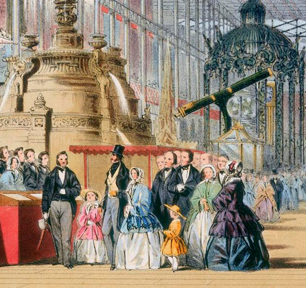 Coloured illustration of an audience at the Great Exhibition