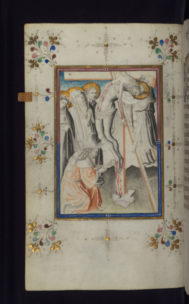 Page from the Loftie Hours book showing the deposition of Christ