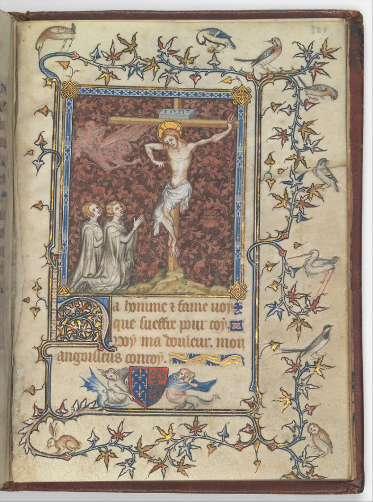 Page from the Psalter and Prayer Book of Bonne of Luxembourg showing Christ and the patrons