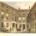 Watercolour illustration of the inner court of the old Trinity House in Water Lane in 1857