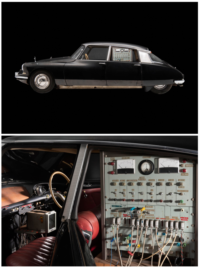 Colour photographs of the Citroen automated car showing the interior processing bank