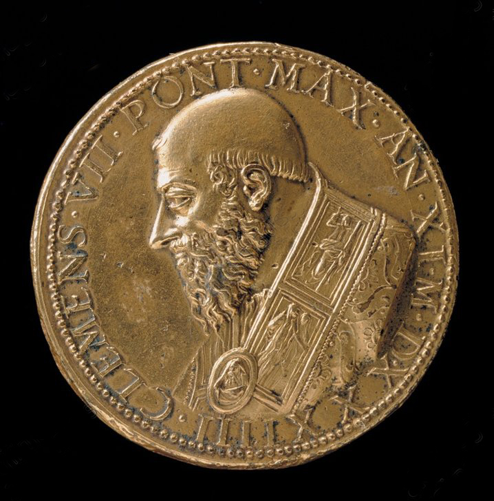 Colour photograph of die struck gold medal of Pope Clement Seventh from 1534