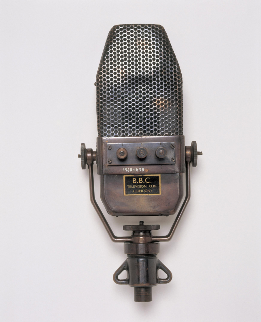 Colour photograph of a BBC Marconi AXBT ribbon microphone