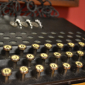 Colour photograph of a Polish Enigma cipher machine