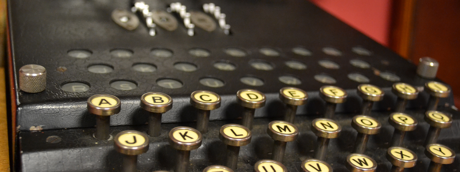 Colour photograph of a Polish Enigma cipher machine