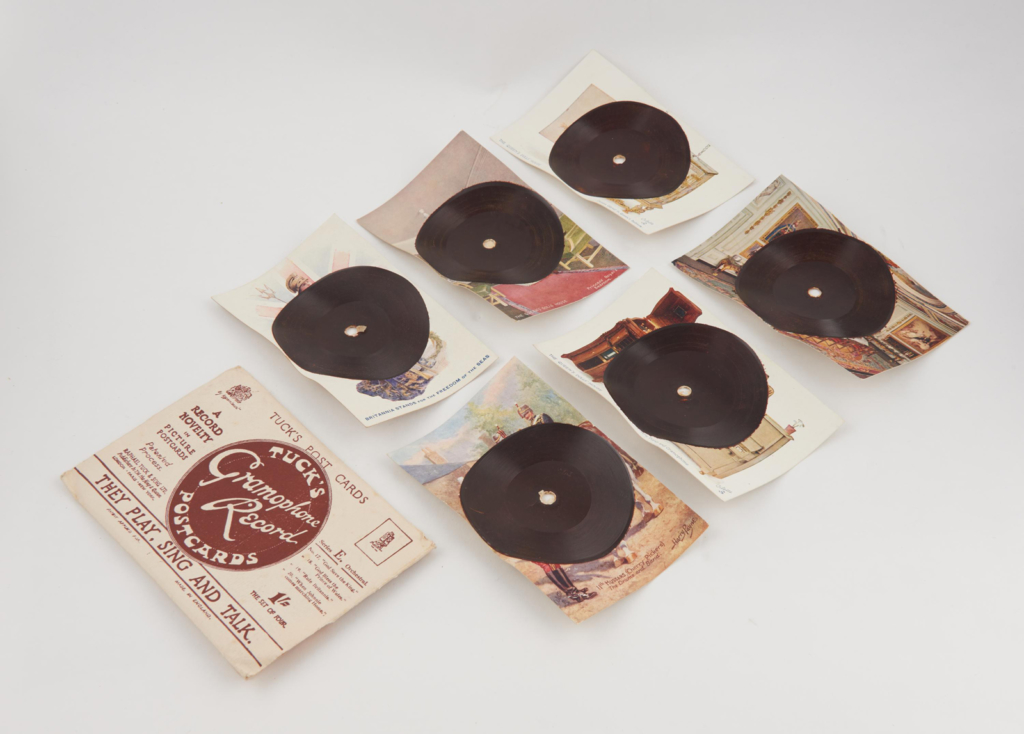 Colour photograph of a collection of gramophone record postcards