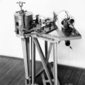 Black and white photograph of the Wiechert seismograph