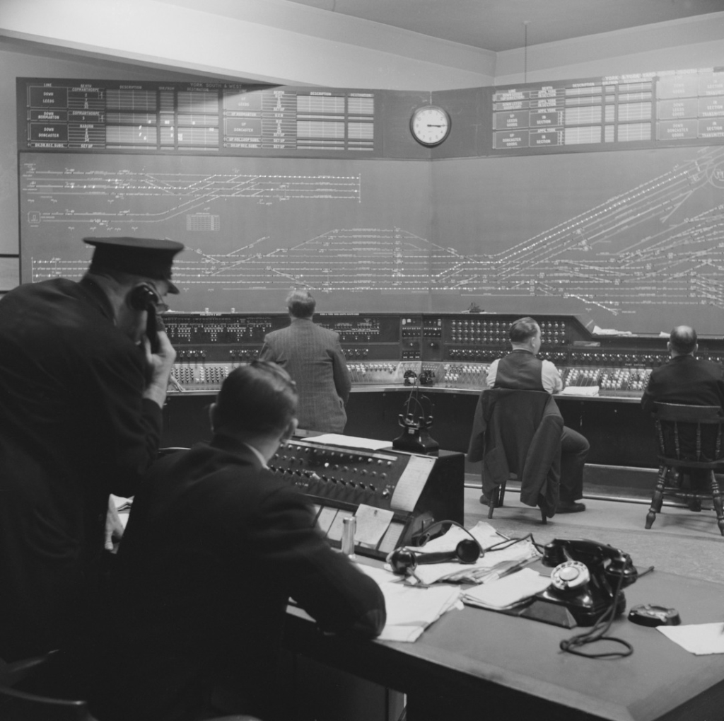 Black and white photograph of York signal box in 1951