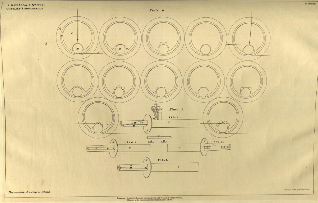 A nineteenth century Patent Office lithograph of the drawing integral to Gottliebs patent specification