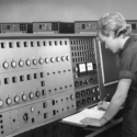 Black and white photograph of British Railways Machine Accounting Centre in 1965