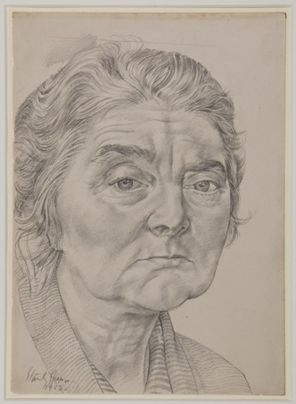Pencil and ink portrait of Margaret Pilkington 1953