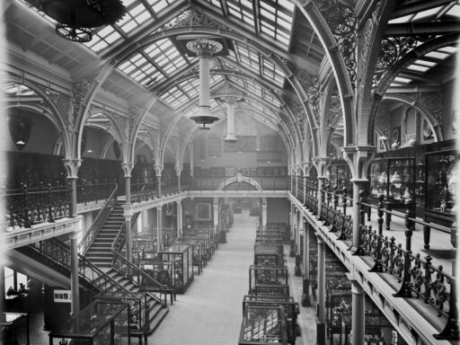 Black and white photograph of the The Industrial Gallery at Birmingham Museum and Art Gallery