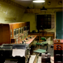Colour photograph of the interior of a wartime telephone exchange room