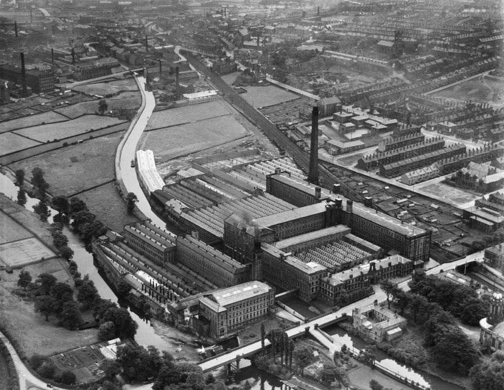An aerial photograph of Saltaire Mill from 1937