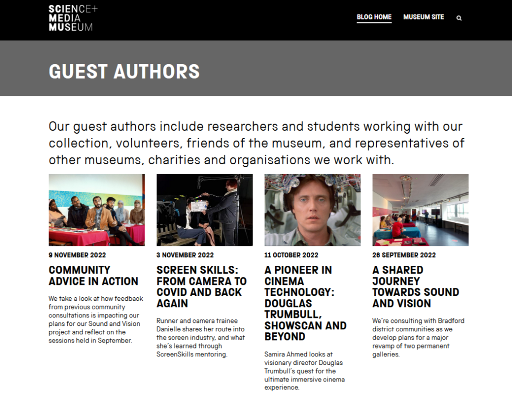 Screen grab from the Guest Authors section of the National Science and Media Museum website