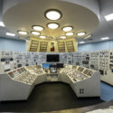 Colour photograph of a control desk inside Cottam Power Station