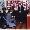 Colour photograph of Chris Peel showing the Duke of Kent components from major aircraft accidents in the Failures Investigations Laboratory at RAE in 1987