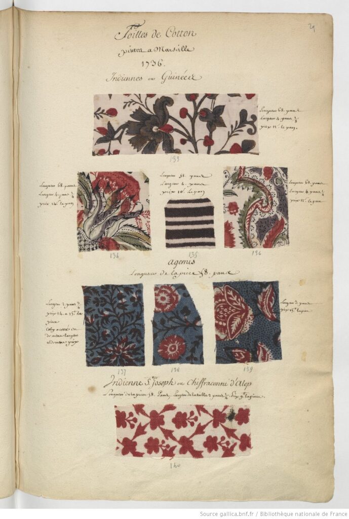 Colour photograph of cotton cloth painted in Marseille in 1736