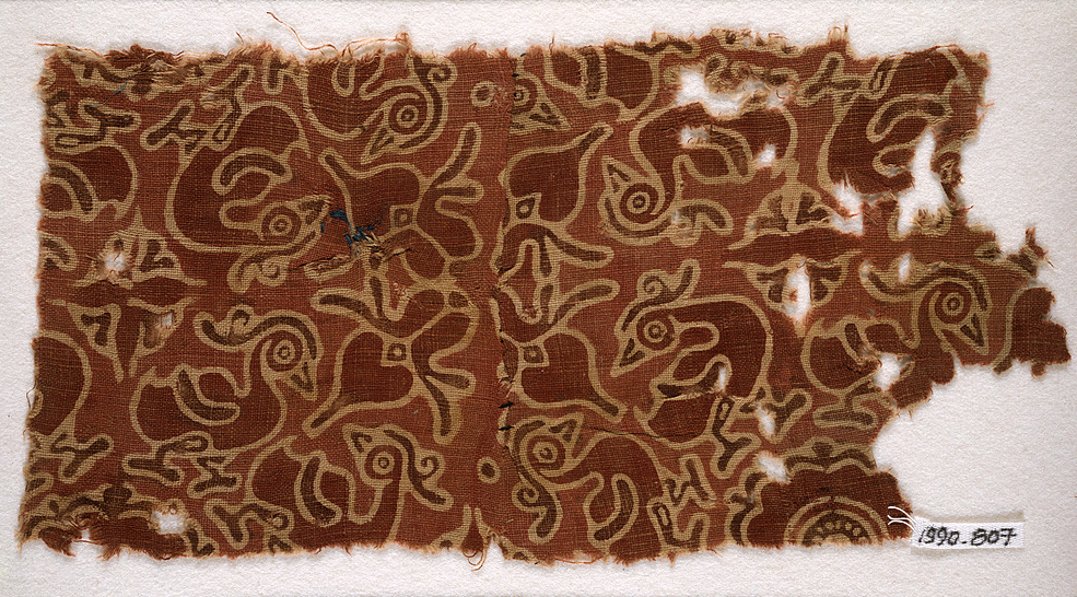 Colour photograph of a sample of Gujarati block printed cotton excavated from Egypt