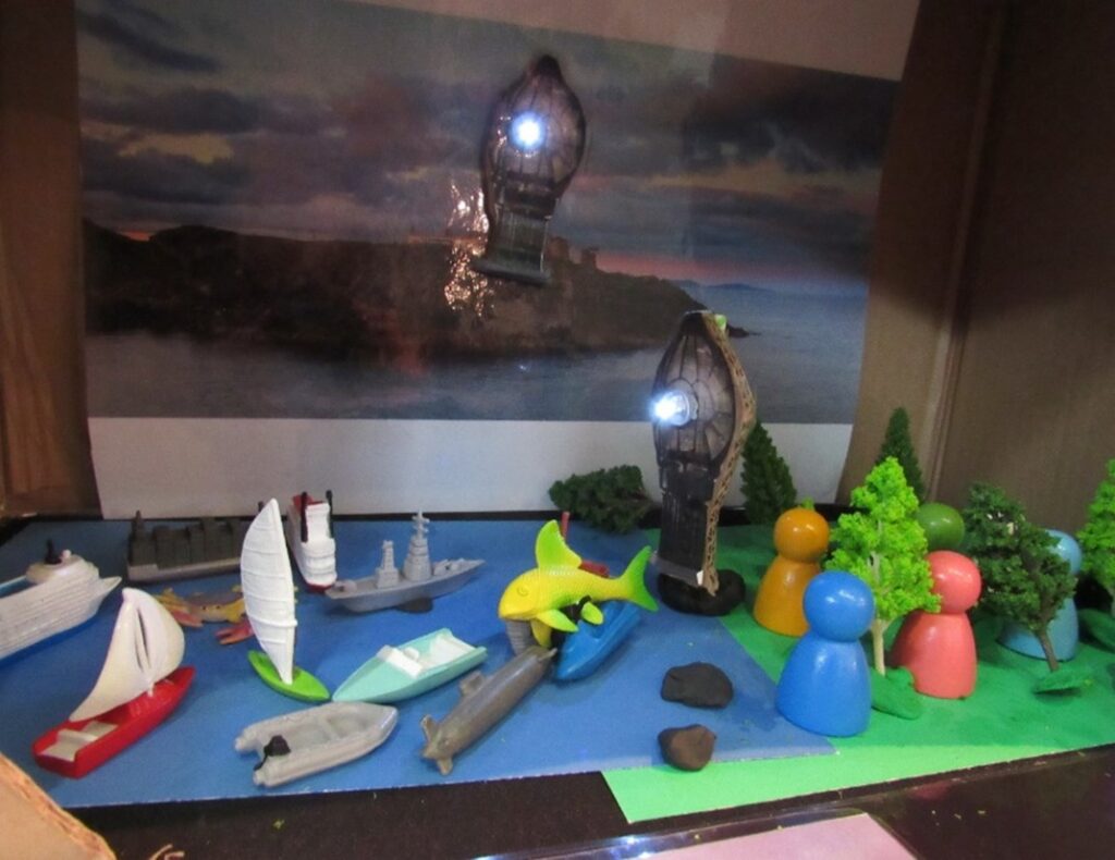 Colour photograph of a story box prototype associated with the Eilean Glas Light