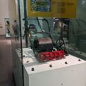 Colour photograph of Buddings Lawnmower on display at the Science Museum London