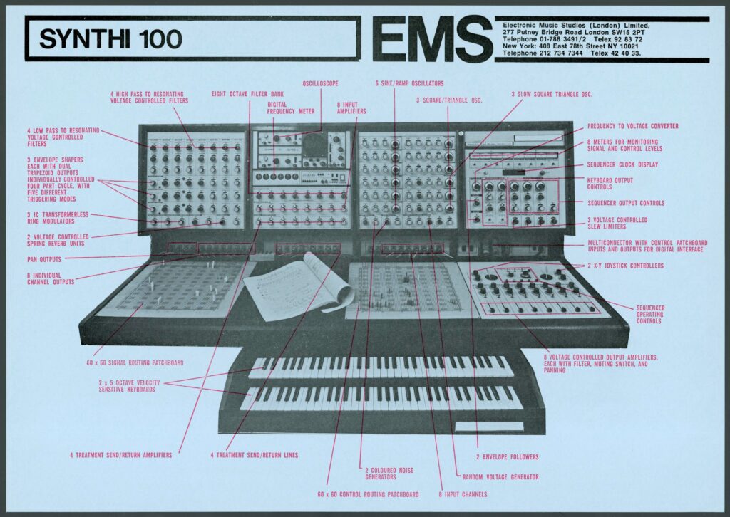 EMS advertisement and specification for the Synthi 100