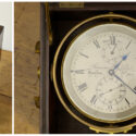 Colour photographs of a wooden and glass chronometer