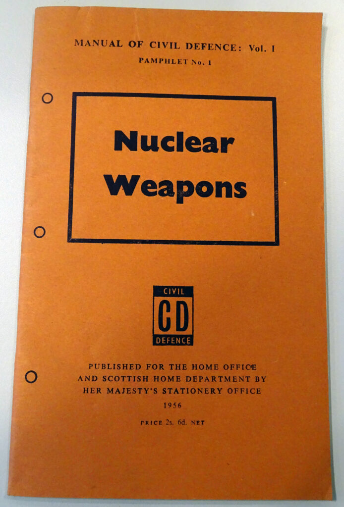 Cover of the Manual of Civil Defence provided by the Home Office entitled Nuclear Weapons