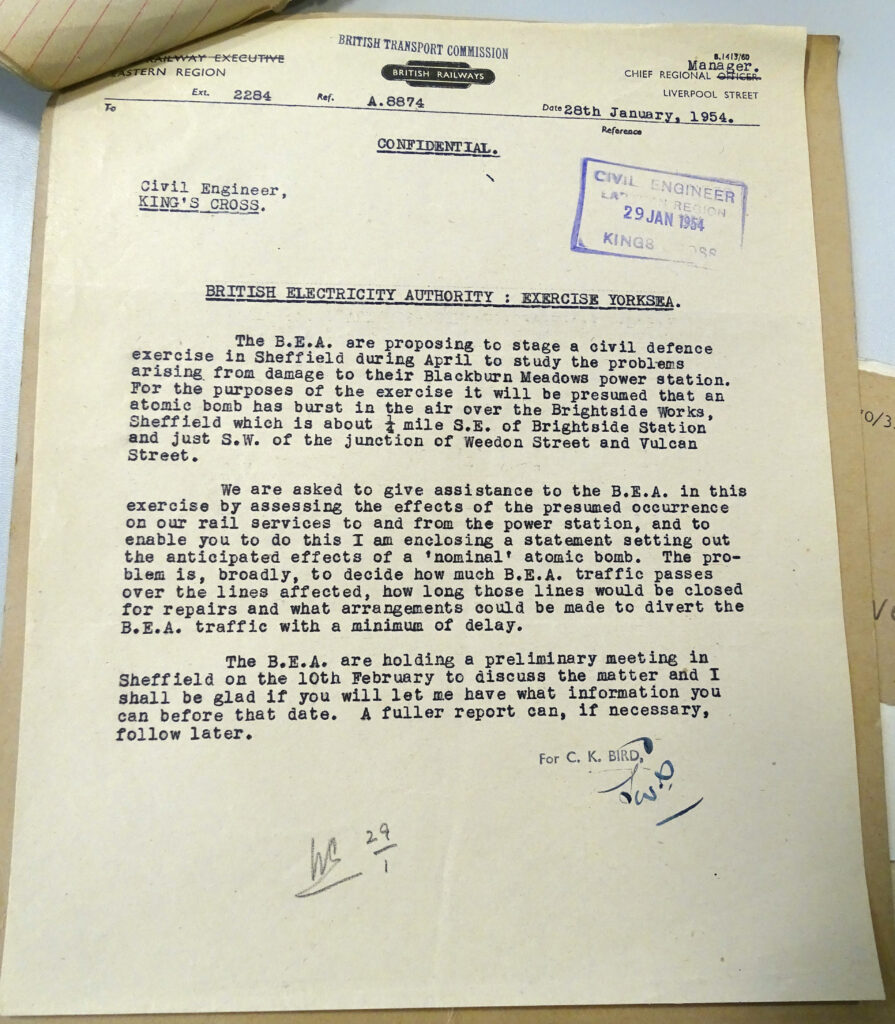 A typed letter regarding the Civil Defence Exercise Yorksea