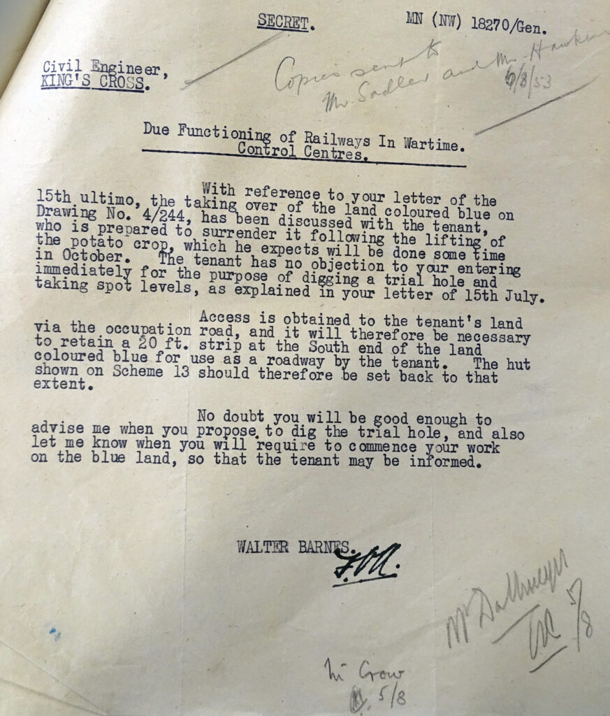 Typed letter regarding the postponement of building work on a Control Shelter
