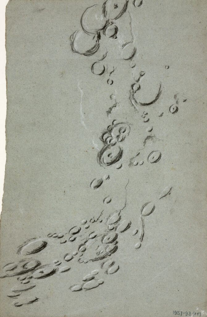 Sketch in crayon by James Nasmyth showing lunar craters