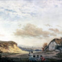 Oil painting depicting a rural scene with cumulous cirrus and cirrocumulous cloud formations above