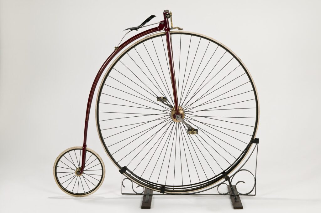 Colour photograph of a penny farthing bicycle from 1885