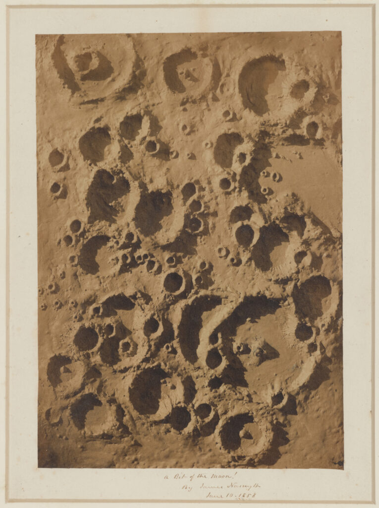 Photograph of a plaster model showing craters on the Moon by James Nasmyth