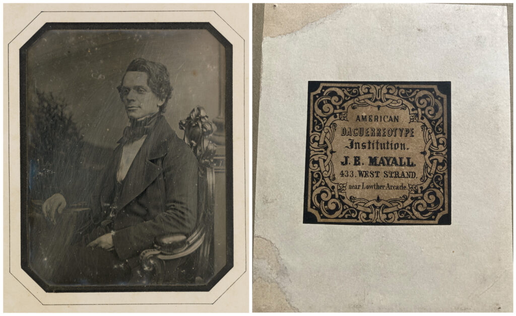 Daguerrotype portrait of George Shaw with a photograph of the reverse of the daguerrotype print