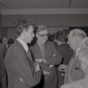Monochrome photograph of John Ward with Brian Coe and Bert Hardy