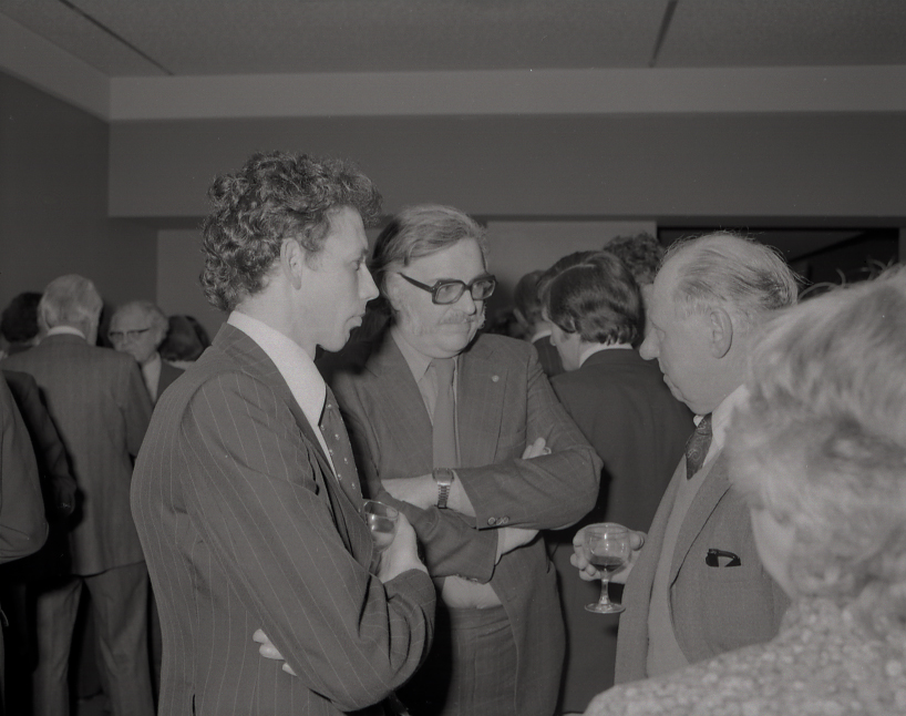 Monochrome photograph of John Ward with Brian Coe and Bert Hardy