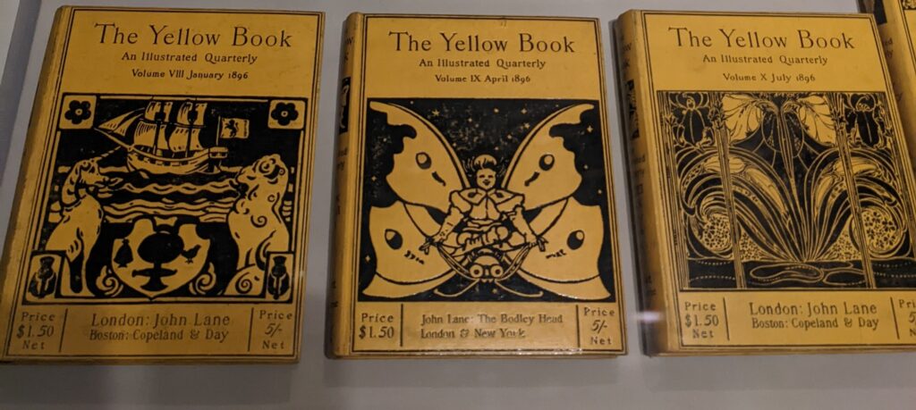 Photographs of three front covers of The Yellow Book An Illustrated Quarterly by Elkin Matthews and John lane