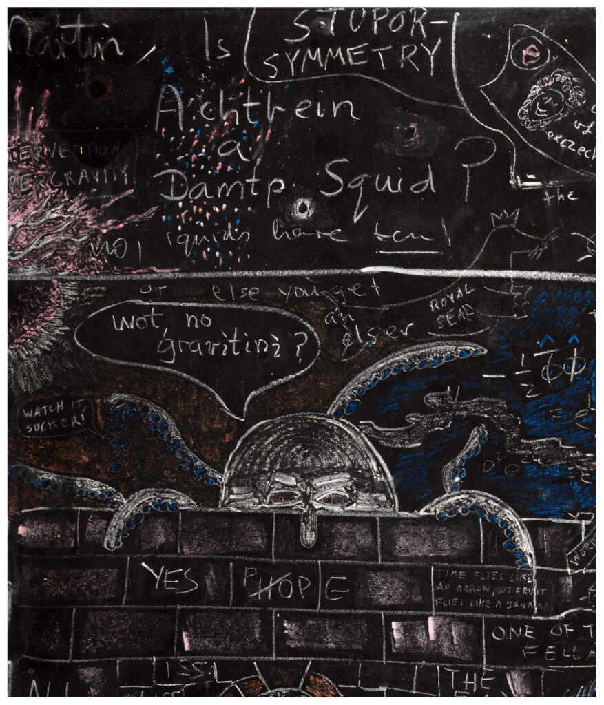 Close up of a section of Stephen Hawkings blackboard