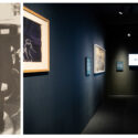 Photograph of Albert Einstein and Georges Lamaitre and a colour photograph of an exhibition