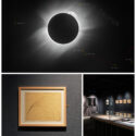 Three images of an eclipse an exhibition and a framed graph